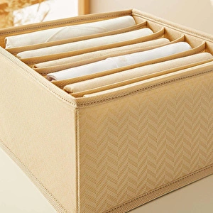 Ocean Home Textile 2'li 6 Bölmeli Bej Balıksırtı Desenli Çekmece İçi Düzenleyici Kutu Set 28 X 28 X 13 Cm görseli 5