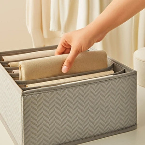 Ocean Home Textile 3'lü 6 Bölmeli Gri Balıksırtı Çekmece İçi Düzenleyici Kutu Set görseli 4