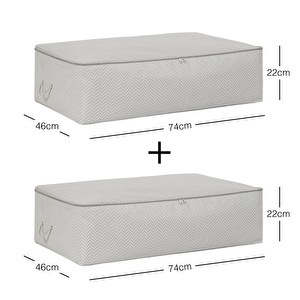 Ocean Home Textile 2'li Mega Boy Gri Balıksırtı Baza Altı Hurç Set 74 X 46 X 22 Cm görseli 2