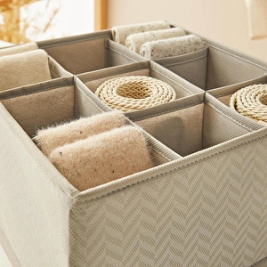 Ocean Home Textile 2'li 9 Bölmeli Petek Gri Balıksırtı Çekmece İçi Düzenleyici Kutu Set 28 X 28 X 13 Cm görseli 5