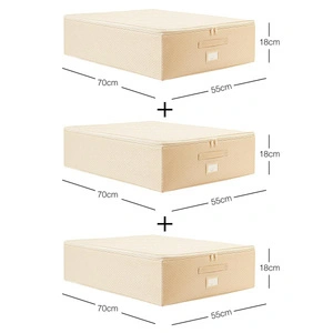 Ocean Home Textile 3'lü Büyük Boy Bej Balıksırtı Destekli Hurç Set 55 X 70 X 18 Cm
