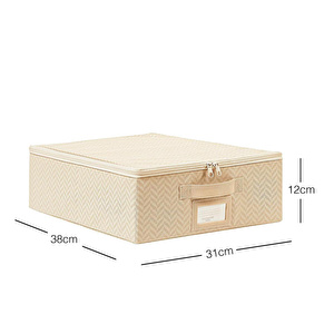 Ocean Home Textile Küçük Boy Bej Balıksırtı Destekli Kutu Hurç 31 X 38 X 12 Cm görseli 2