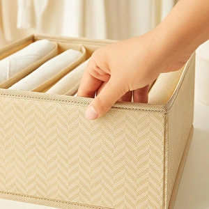 Ocean Home Textile 6 Bölmeli Bej Balıksırtı Çekmece İçi Düzenleyici Kutu 28 X 28 X 13 Cm görseli 4