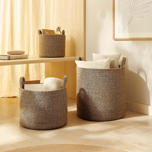Ocean Home Textile 3'lü Siyah Kırçıllı Jüt Halat Sepet Set 26 X 22 / 35 X 27 / 40 X 40 Cm görseli 1