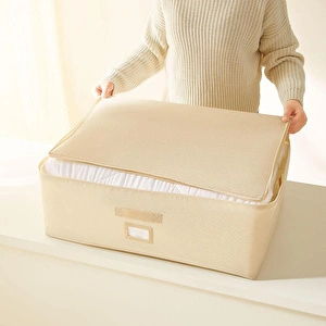 Ocean Home Textile 4'lü Bej Balıksırtı Baza Altı Hurç Set 2 Adet 62 X 46 X 22 / 2 Adet 74 X 46 X 22 Cm görseli 4