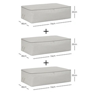 Ocean Home Textile 3'lü Mega Boy Gri Balıksırtı Baza Altı Hurç Set 74 X 46 X 22 Cm görseli 3