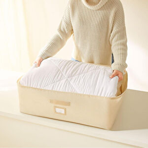 Ocean Home Textile 3'lü Büyük Boy Bej Balıksırtı Baza Altı Hurç Set 62 X 46 X 22 Cm görseli 2
