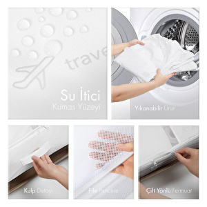 Ocean Home Textile 4'lü Yıkanabilir Beyaz Renk Paraşüt Kumaş Bavul İçi Organizer Set