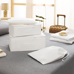 Ocean Home Textile 4'lü Yıkanabilir Beyaz Renk Paraşüt Kumaş Bavul İçi Organizer Set