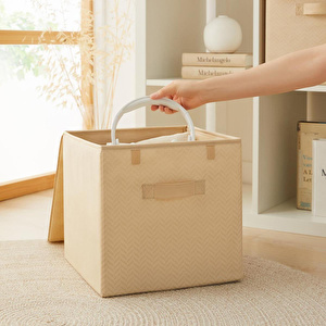 Ocean Home Textile Bej Balıksırtı Kapaklı Kutu 30 X 30 X 30 Cm görseli 2