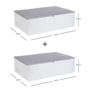 Ocean Home Textile 2 Adet Mega Boy Gri Çizgili Stuff&things Baza Altı Hurç Set 74 X 46 X 22 Cm