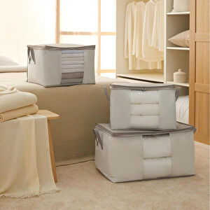 Ocean Home Textile 3'lü Pvc Pencereli Stuff & Things Gri Çizgili Hurç Set
