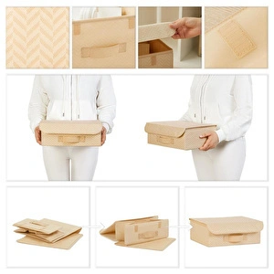 Ocean Home Textile 2'li Bej Balıksırtı Kapaklı Kutu Set 30 X 23 X 11 Cm görseli 5