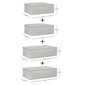 Ocean Home Textile 4'lü Gri Balıksırtı Baza Altı Hurç Set 2 Adet 62 X 46 X 22 / 2 Adet 74 X 46 X 22 Cm görseli 3