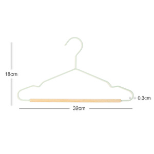 Ocean Home Textile 6'lı Ahşap Destekli Mat Mint Renk Kauçuk Kaplamalı Metal Çocuk Giysi Askısı 18 X 32 X 0.3 Cm görseli 5