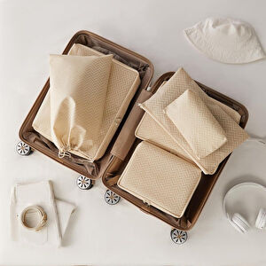 Ocean Home Textile 6'lı Bej Balıksırtı Bavul İçi Düzenleyici Set