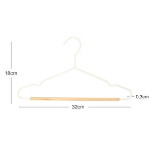Ocean Home Textile 3'lü Ahşap Destekli Mat Beyaz Renk Kauçuk Kaplamalı Metal Çocuk Giysi Askısı 18 X 32 X 0.3 Cm görseli 5