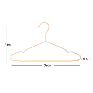 Ocean Home Textile 3'lü Ahşap Destekli Mat Pudra Pembe Renk Kauçuk Kaplamalı Metal Çocuk Giysi Askısı 18 X 32 X 0.3 Cm görseli 5