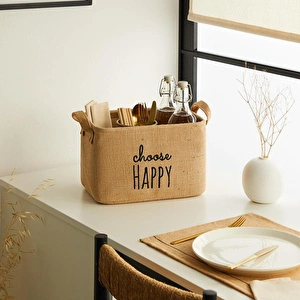 Ocean Home Textile Choose Happy Jüt Sepet 30 X 21 X 18 Cm görseli 1
