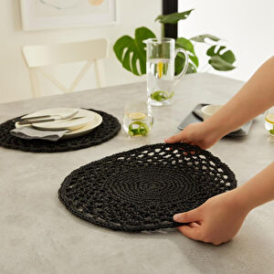 Ocean Home Textile 2'li Siyah Renk Motifli Rafya Amerikan Servis Ø 36 Cm görseli 2