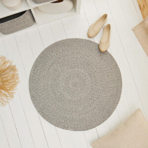 Ocean Home Textile Yıkanabilir Gri Kırçıllı Pamuklu Halı Kilim Ø 80 Cm görseli 3