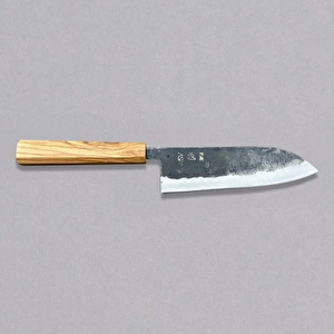 Hatsukokoro Santoku Şef Bıçağı - Aogami #2 - Kurouchi 165mm - Zeytin Ağacı Sap görseli 1