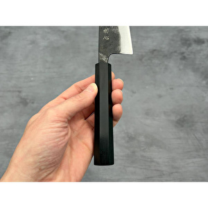 Hatsukokoro Ko Bunka Şef Bıçağı - Aogami #2 - Kurouchi 120mm - Abanoz Sap görseli 5