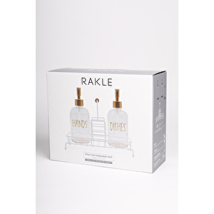 Rakle Pure Beyaz Metal Ahşap Kulplu Stand 2'li Sıvı Sabunluk Seti 420 Cc görseli 5