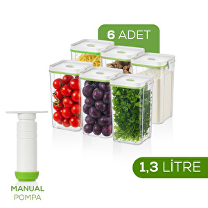 Vienev 7'li Vakumlu Saklama Kabı Seti | 6x 1,3 Litre Kap + Manuel Pompa görseli 1