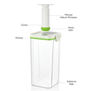 Vienev 7'li Vakumlu Saklama Kabı Seti | 6x 0,5 Litre Kap + Manuel Pompa görseli 5