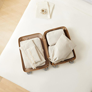 Ocean Home Textile 6'lı Yıkanabilir Gri Dama Desen Pamuklu Bavul İçi Düzenleyici Set