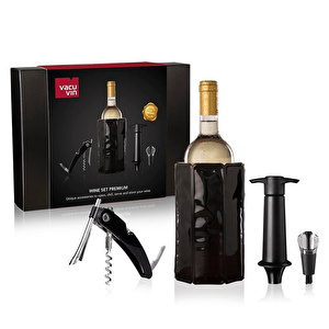 Vacu Vin Premium Şarap Seti 4 Parça Hediye Kutulu Siyah