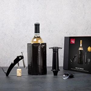 Vacu Vin Premium Şarap Seti 4 Parça Hediye Kutulu Siyah