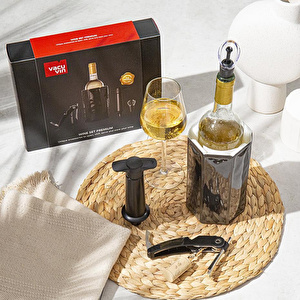 Vacu Vin Premium Şarap Seti 4 Parça Hediye Kutulu Siyah