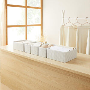 Home Wave 6'lı Gri Pötikare Çekmece İçi Düzenleyici Kutu 2 Adet 28 X 28 X 13 / 2 Adet 28 X 13 X 13 / 2 Adet 14 X 14 X 13 Cm