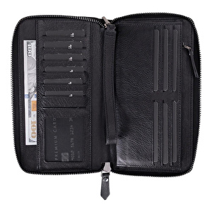 Bloominbag Bloomporter Obsidian Black Hakiki Deri Telefon Bölmeli Cüzdan görseli 5