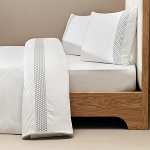Penelope %100 Pamuk Saten Kumaş Nevresim Seti 240x220 Cm Beyaz Mavi - Regina Serisi görseli 1