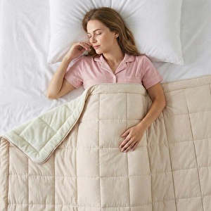 Penelope Çift Kişilik Çift Taraflı Welsoft Yorgan Krem 195x215 Cm - Velour Serisi görseli 2