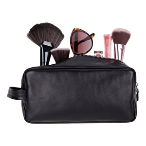 Bloominbag Bloombiel Obsidian Siyah Hakiki Deri Seyahat Ve Makyaj Çantası görseli 5