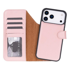 Bloomcase Magic Apple Iphone 17 Pro Max(6.9") Blush Ayrılabilir Hakiki Deri Cüzdanlı Telefon Kılıfı