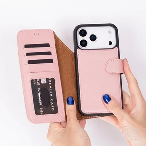 Bloominbag Bloomcase Magic Apple Iphone 17 Pro Max(6.9") Blush Ayrılabilir Hakiki Deri Cüzdanlı Telefon Kılıfı görseli 2
