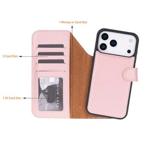 Bloominbag Bloomcase Magic Apple Iphone 17 Pro Max(6.9") Blush Ayrılabilir Hakiki Deri Cüzdanlı Telefon Kılıfı görseli 3