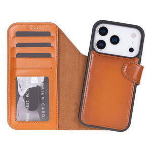 Bloomcase Urban Tan Apple Iphone 17 Pro (6.3") Hakiki Deri Çıkarılabilir Cüzdanlı Telefon Kılıfı