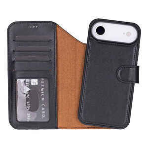 Bloominbag Bloomcase Magic Wallet Obsidian Black Hakiki Deri Iphone 17 Air(6.5") Cüzdanlı Telefon Kılıfı
