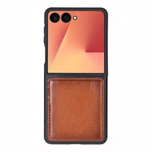 Bloomcase Flex Cool Tan Hakiki Deri Samsung Galaxy Z Flip 7 Kılıf(6.9"-4.1")