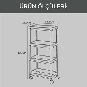 Vienev 4 Katlı Tekerlekli Çok Amaçlı Mutfak Ve Banyo Rafı Siyah görseli 4