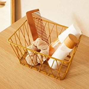Ocean Home Textile 2'li Altın Renk Metal Sepet Set 25 X 18.5 X 10.5 / 20.5 X 15.5 X 10 Cm görseli 5