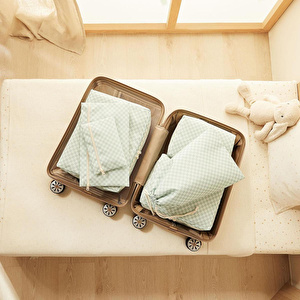 Ocean Home Textile 6'lı Mint Dama Desen Pamuklu Bavul İçi Düzenleyici Set görseli 2
