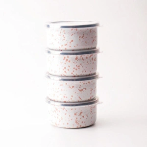 Emaylab Speckles Emaye 4’lü Kapaklı Çerezlik, Kahvaltılık, Reçellik, Zeytinlik, Sunumluk Seti 8cm 200 Ml görseli 2