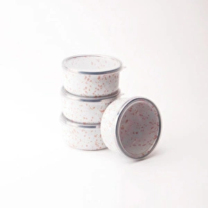 Emaylab Speckles Emaye 4’lü Kapaklı Çerezlik, Kahvaltılık, Reçellik, Zeytinlik, Sunumluk Seti 8cm 200 Ml görseli 3